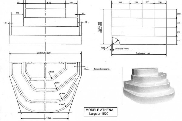 Escalier Piscine Athena 1 5m Hauteur 100cm